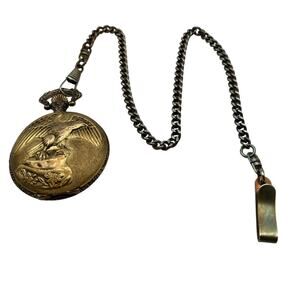 Vintage Watch-It Eagle Mens Pocket Analog Quartz Watch Fresh Battery -Clip Chain